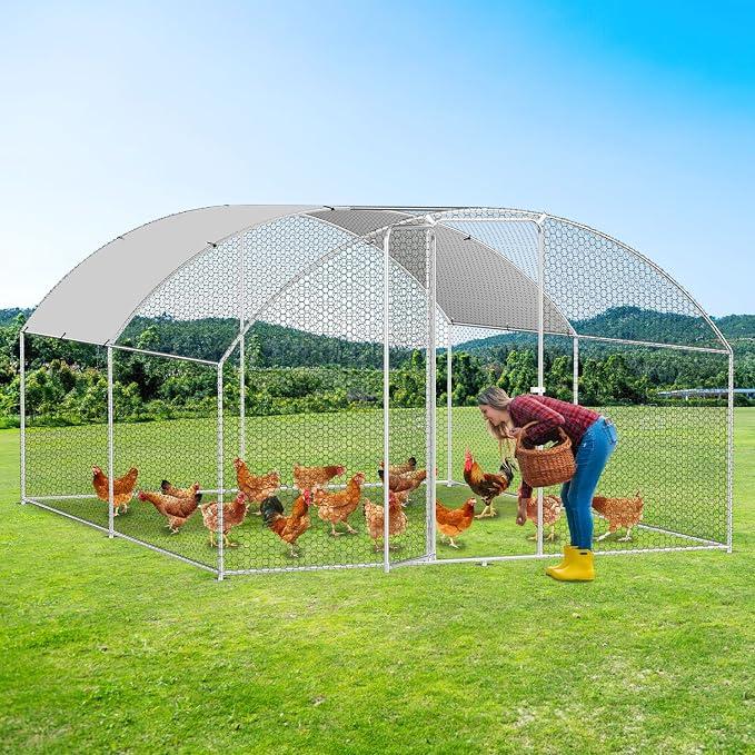 Hühnerstall 3x4x2m Metall Freilaufgehege Freigehege, Hühnerkäfig Kleintierstall Voliere mit Dachplane, Heimtiergehege für Hühner Geflügel Kleintiere, Bogenaufsatz