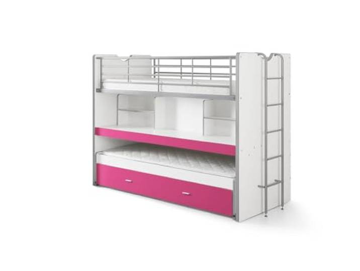 VIPACK BONHS8044 Hoch-/Spiel-/Funktions-/Kinderbett, Holzwerkstoff, Farbe 44 weiß/Fuchsia, 222 x 161 x 102 cm