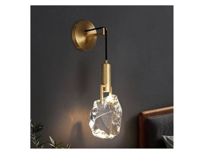 FEITENGDA Moderne Messing-Kristall-Wandleuchte aus der Mitte des Jahrhunderts, kreative Kristall-Wandleuchte, klarer Prisma-Schirm, Nachttisch-Wandlampe for Schlafzimmer, Wohnzimmer, Flur
