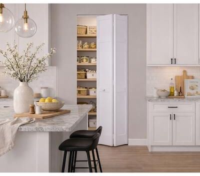 Pinecroft Seabrooke Shaker White PVC Bifold Closet Door 30 x 80
