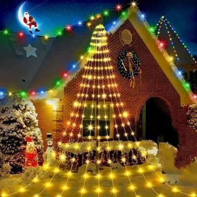Combo Retail Shop USB Powered Waterfall Tree String Lights, Indoor & Outdoor Halloween & Christmas Decor, Festival Party Lights warm White