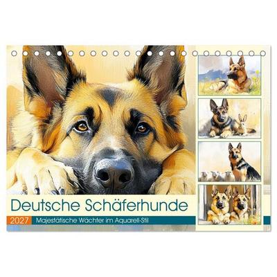 Deutsche Schäferhunde. Majestätische Wächter im Aquarell-Stil (Tischkalender 2027 DIN A5 quer), CALVENDO Monatskalender