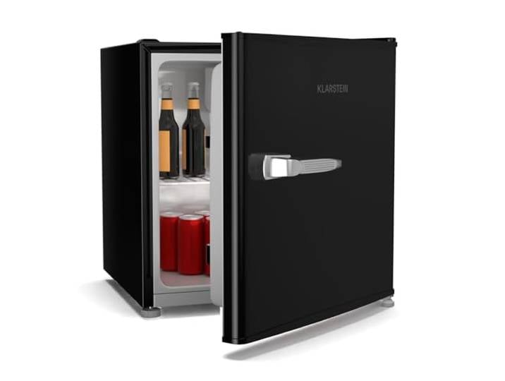 Klarstein Irene 46L Retro Mini-Kühlschrank - Leise 37 dB, Verstellbarer Thermostat, Energieeffizient, Kleiner Kühlschrank Für Schlafzimmer, Büros, Schwarz