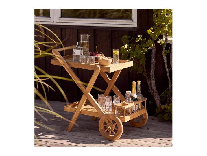 Garten Servierwagen Selvina - stilvoll und praktisch aus Teakholz - Natur - Luxusbetten24