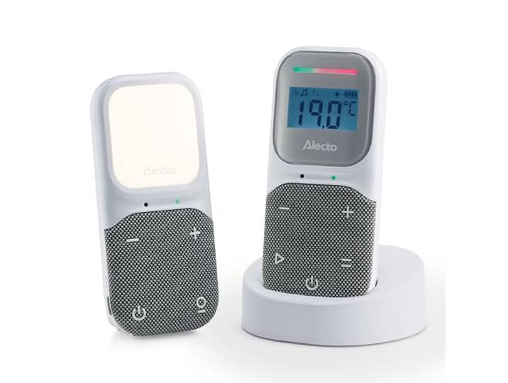 Alecto DBX140 - Moderne Full Eco Audio Babyfoon met heldere DECT-geluidskwaliteit, display en nachtlampje - wit/grijs