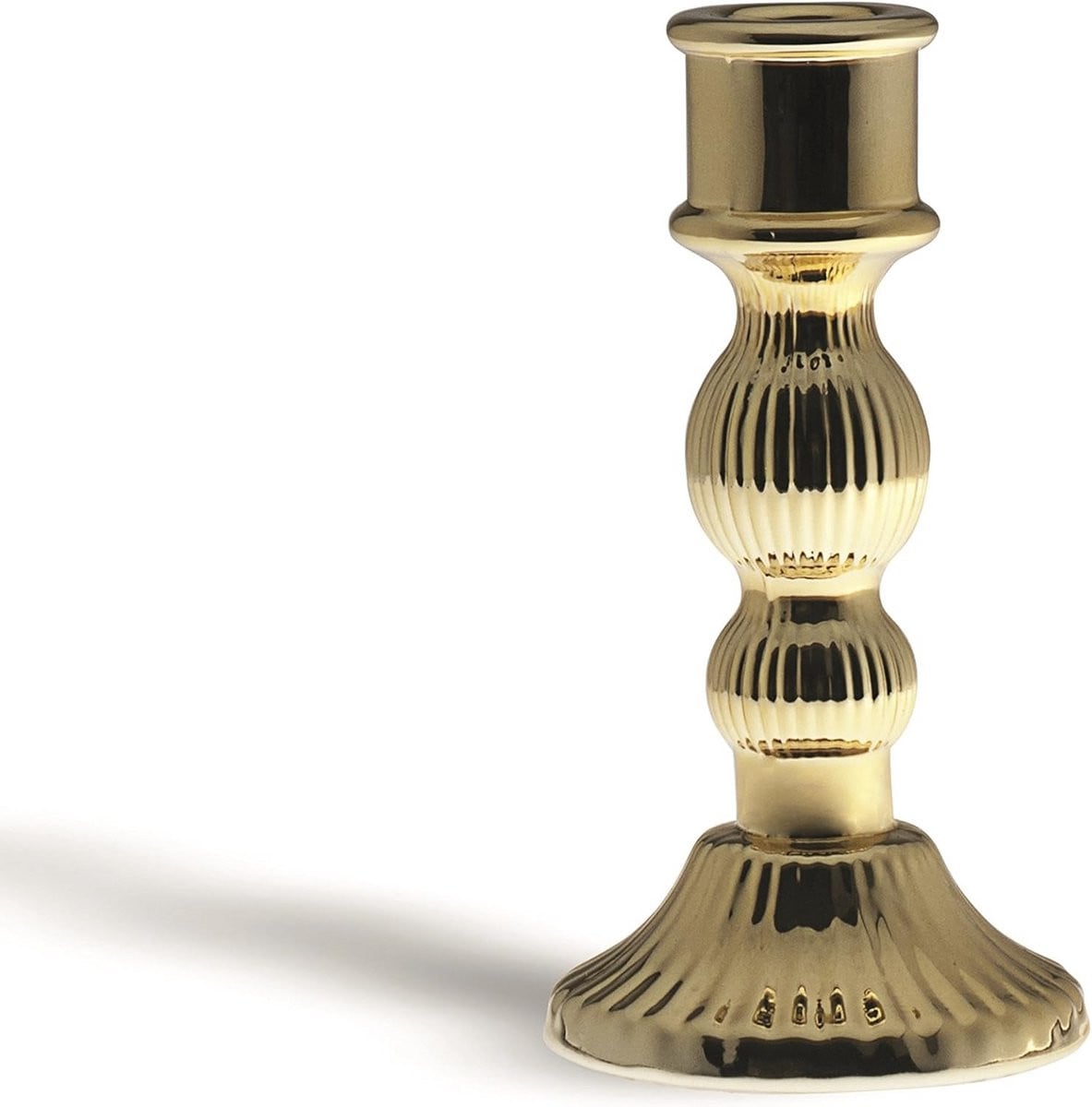 Stijlvolle gouden glazen kandelaar voor stompkaarsen, Hoogte: 15 cm