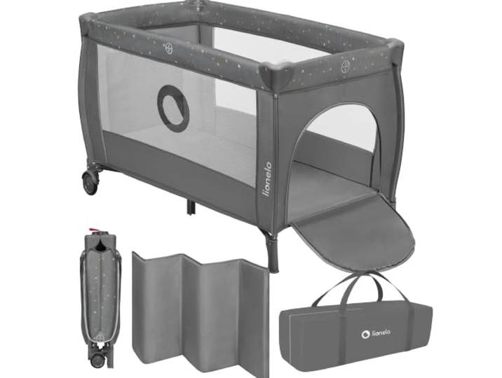 Lionelo Stefi Plus Reisebett bis 15 kg Babybett Kinderreisebett mit Matratze Seitlicher Eingang mit Reißverschluss Hochwertige Schaumstoffmatratze