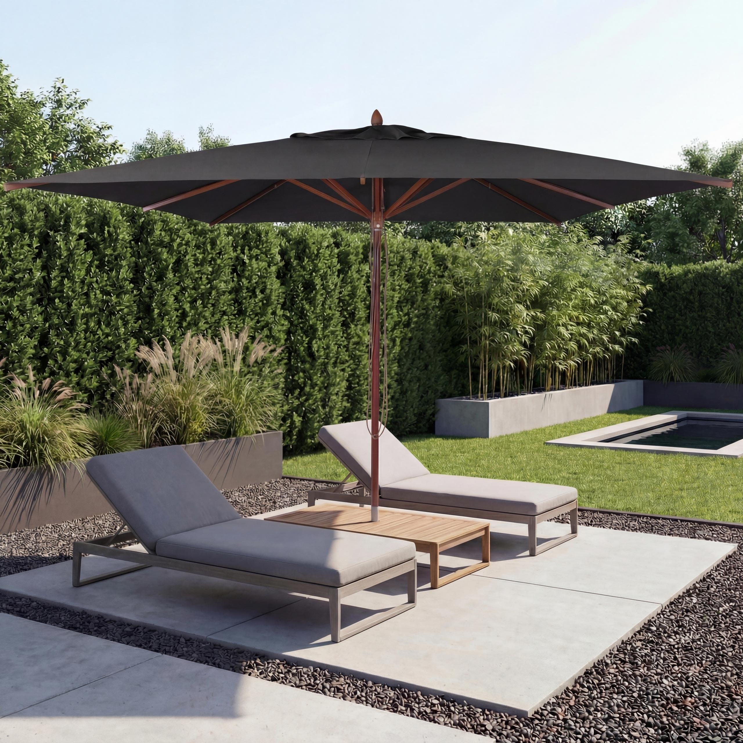 Gastronomie Holz-Sonnenschirm HWC-C57b, Gartenschirm, Polyester/Holz 29kg, eckig 4x4m Seilzug stoßsicher anthrazit