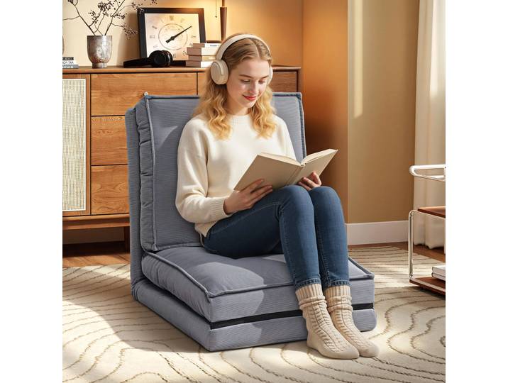 HOMCOM Fauteuil de Sol Pliable Velours Gris Dossier Réglable