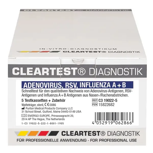 Servoprax GmbH Cleartest Adenovirus / RSV / Influenza A + B Kombitest – 5 Testkassetten C3 19022-5