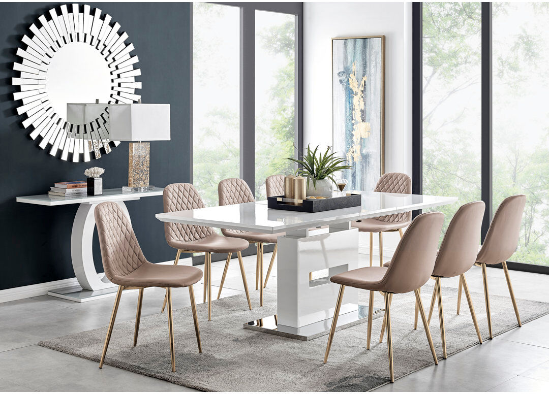 Canora Grey 8 -Person Extendable Dining Set Cappuccino/Gold 8