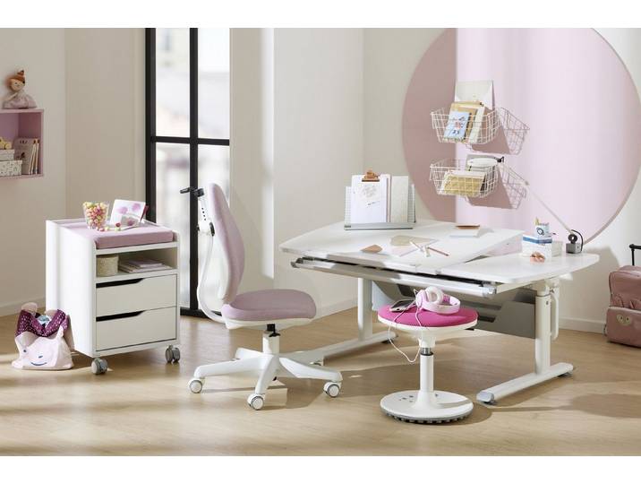 PAIDI Kinderschreibtisch DIEGO CURVED GT, Schülerschreibtisch, ergonomisch, mitwachsend, stufenlos höhenverstellbar, geteilte Tischplatte neigbar