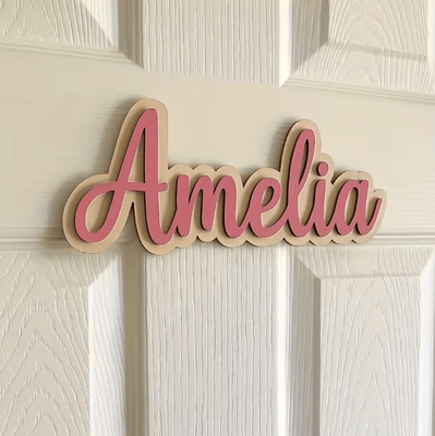 Uplift Curations Custom Wooden Name Sign Personalized Nursery & Bedroom Wall Decor pink