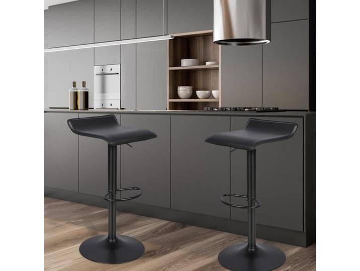 Tabourets de bar - HOMEWELL - Lot de 2 - Réglables en hauteur - Pivotants - Noir
