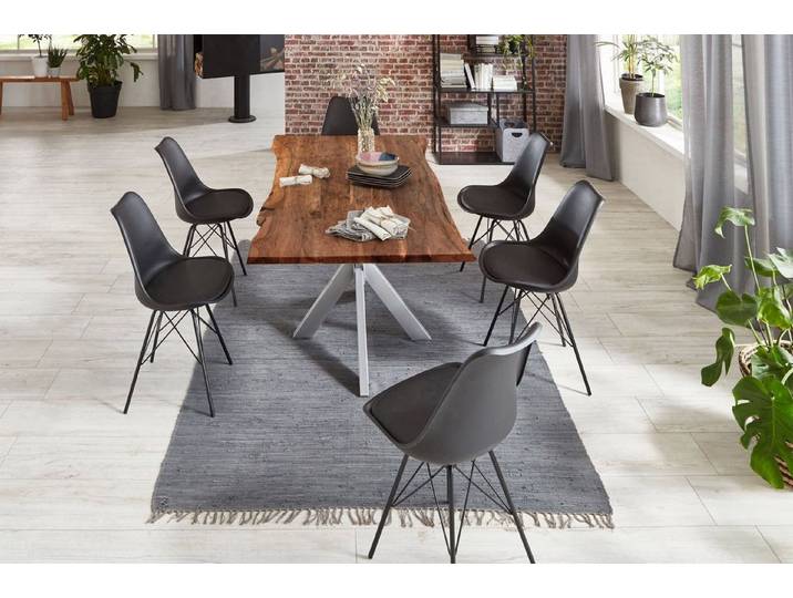 SAM® Essgruppe Harbor, mit Baumkante, Akazienholz, Spider-Gestell & 6x Stuhl
