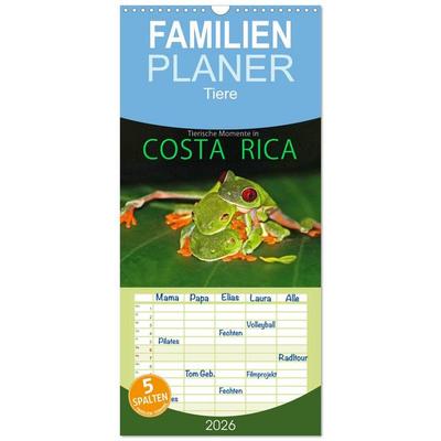 Familienplaner 2026 - COSTA RICA - Tierische Momente mit 5 Spalten (Wandkalender, 21 x 45 cm) CALVENDO