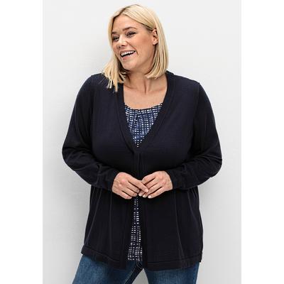 Strickjacke SHEEGO, Damen, Gr. 56/58, blau (tiefblau), 60% Viskose, 40% Polyester, unifarben, Strickjacken Strickjacke