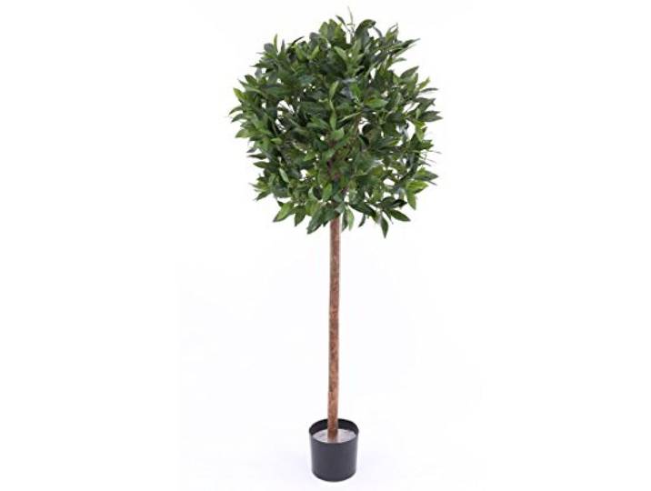 Künstlicher Lorbeerbaum Lorbeer Kugel auf Echtholzstamm 140cm hoch mit schwer entflammbarer Blattkrone mit ca. 60cm Durchmesser im Topf