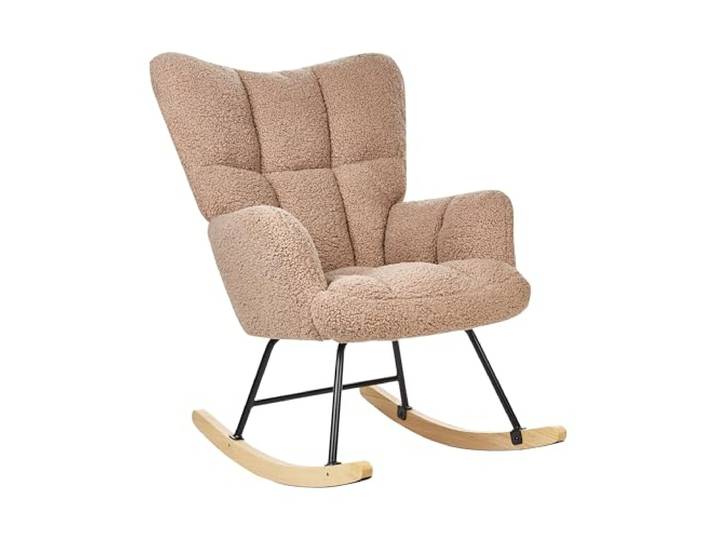 Beliani Schaukelsessel Beige Bouclé aus Gepolstert Schaukelstuhl Modern Stoff, Mit Armlehnen, Nach aussen gebogen, Schaumstoff-Füllung, Sperrholz, Sitzhöhe 38 cm, Belastbarkeit 250 kg