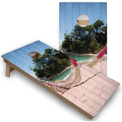 Skip's Garage Solid Wood Cornhole Boards - Beach Hammock Design