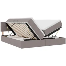 vidaXL Bett mit LED-Lichtleisten mit Kopfteil Taupe 180 x 200 cm Stoff