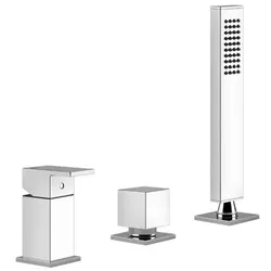 Gessi Rettangolo Dreiloch-Wannenbatterie für Wanneneinlauf mit Umsteller, 20043706, Farbe: Metall Schwarz PVD