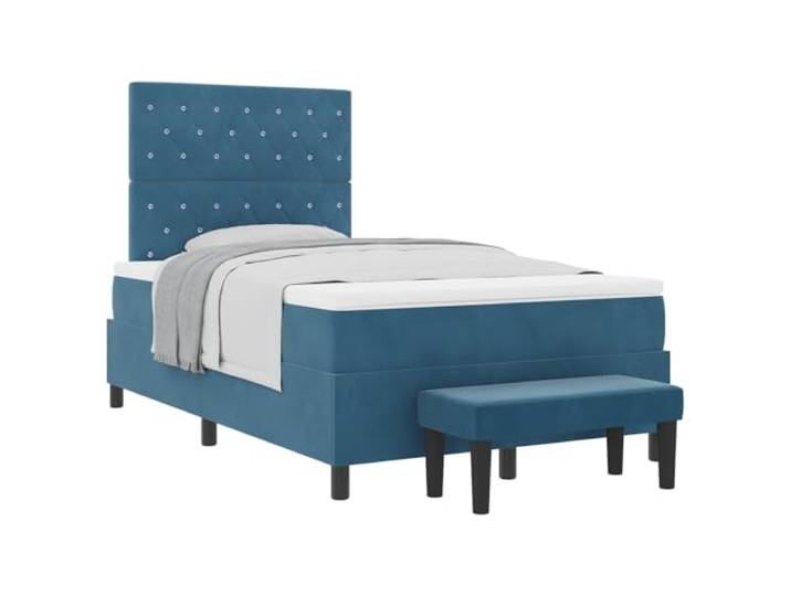 KTHLBRH Boxspringbett mit Kopfteil dunkelblau 200 x 120 cm Samt Kopfteil aus Samt, Holzrahmen, mittelfeste Matratze, modernes Design, pflegeleicht