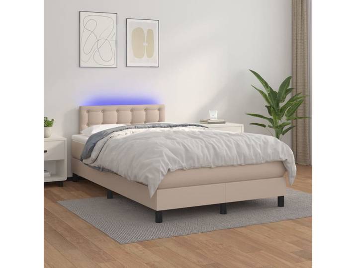 vidaXL Boxspringbett, Boxspringbett mit Matratze & LED Cappuccino-Braun 120x200cm