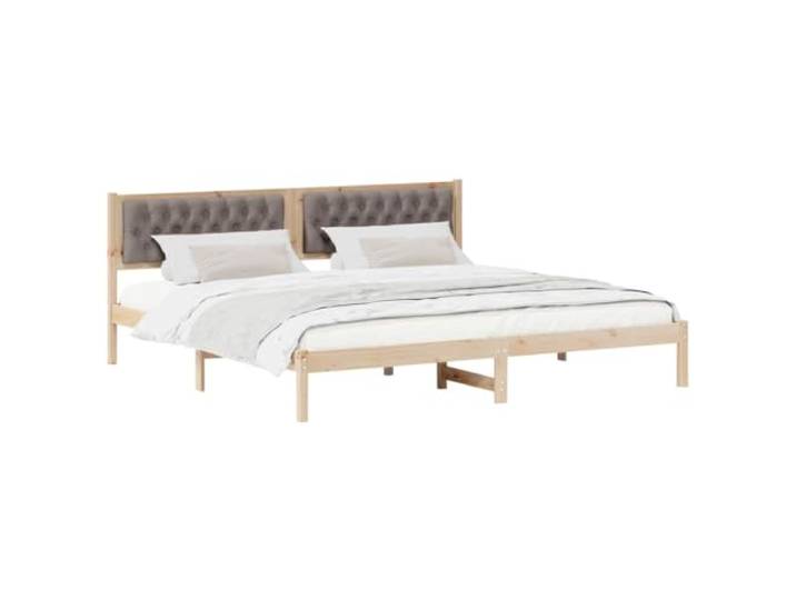 KTHLBRH Bettgestell Taupe 200 x 200 cm Kiefer massiv Gepolstertes Kopfteil, feste Latten, max. Belastung 200 kg, einfach zu montieren