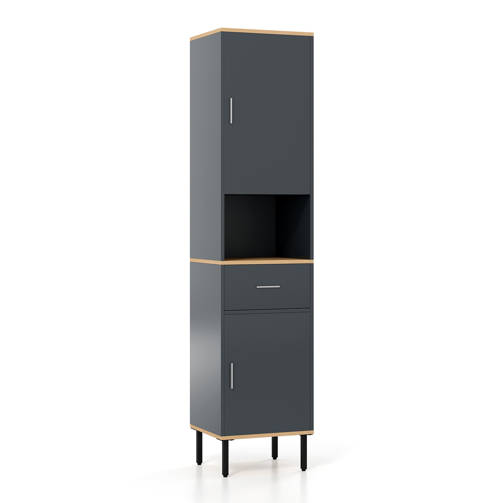 Costway Hoge Kast met 5 Vakken en 2 Deuren voor Badkamer, Woonkamer of Keuken, Grijs