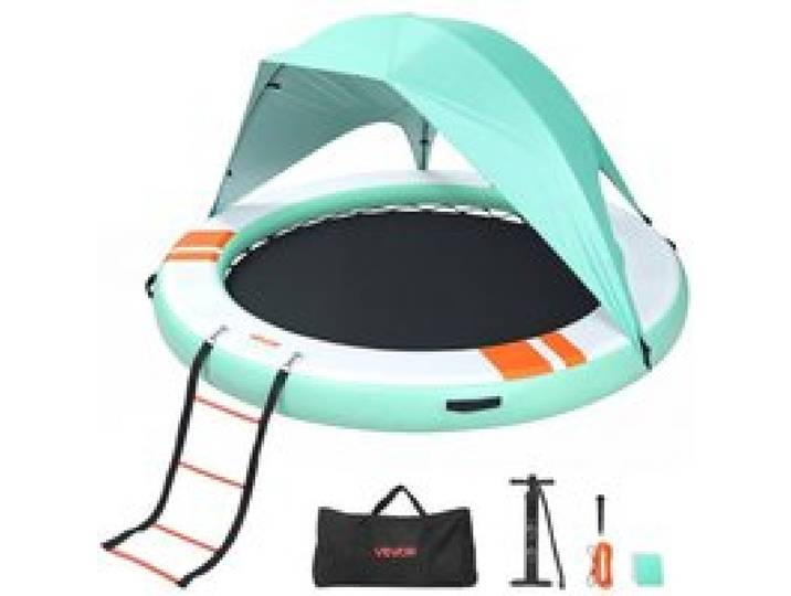 VEVOR Aufblasbares Schwimmdock, φ3,05m, Schwimmplattform mit Rutschfester Oberfläche, Tragetasche, Sonnendach & Abnehmbarer Leiter, Schwimmende Insel, Wasserplattform für Pool, Strand & Meer, Rund