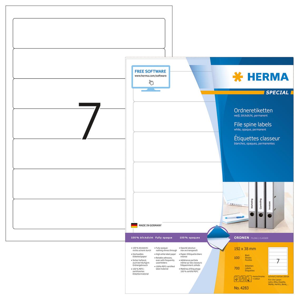 HERMA Ordneretiketten 38,0 x 192,0 mm weiß 4283