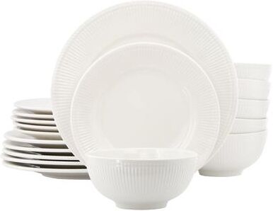 Elama 18 Piece Round Stoneware Dinnerware Set in White
