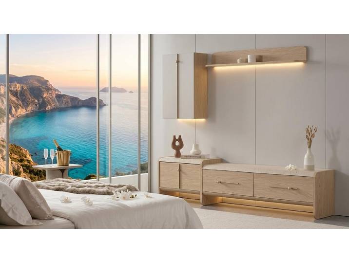 JVmoebel Sideboard Moderne Wohnwand Schrank Sideboard Regal beige praktisch (2 St), Made in Europa