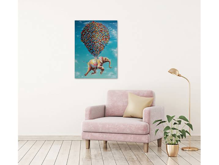 Leinwandbild Fliegender Elefant Mischgewebe Multicolor 40 x 60cm