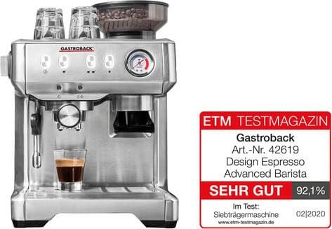 Gastroback Design Espresso Advanced Barista espressomachine met ingebouwde molen, 1600 watt, roestvrij staal, 2,5 liter