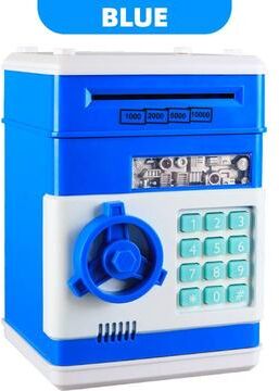 Smart Shopping Spot Kids ATM Piggy Bank With Password Lock Automatic Cash Saver blue