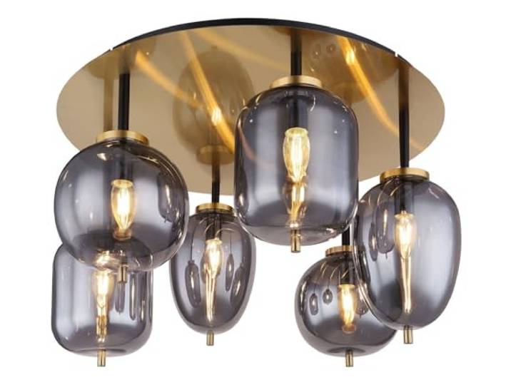GLOBO Deckenleuchte Wohnzimmer Deckenlampe Messing Farben Rauchglas 6-flammig 15345-6DMM