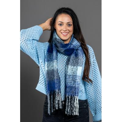 Modeschal "Beth", Damen, blau, Polyacryl, COLLEZIONE ALESSANDRO, kariert, Basic, Modetücher, kariert mit Fransen