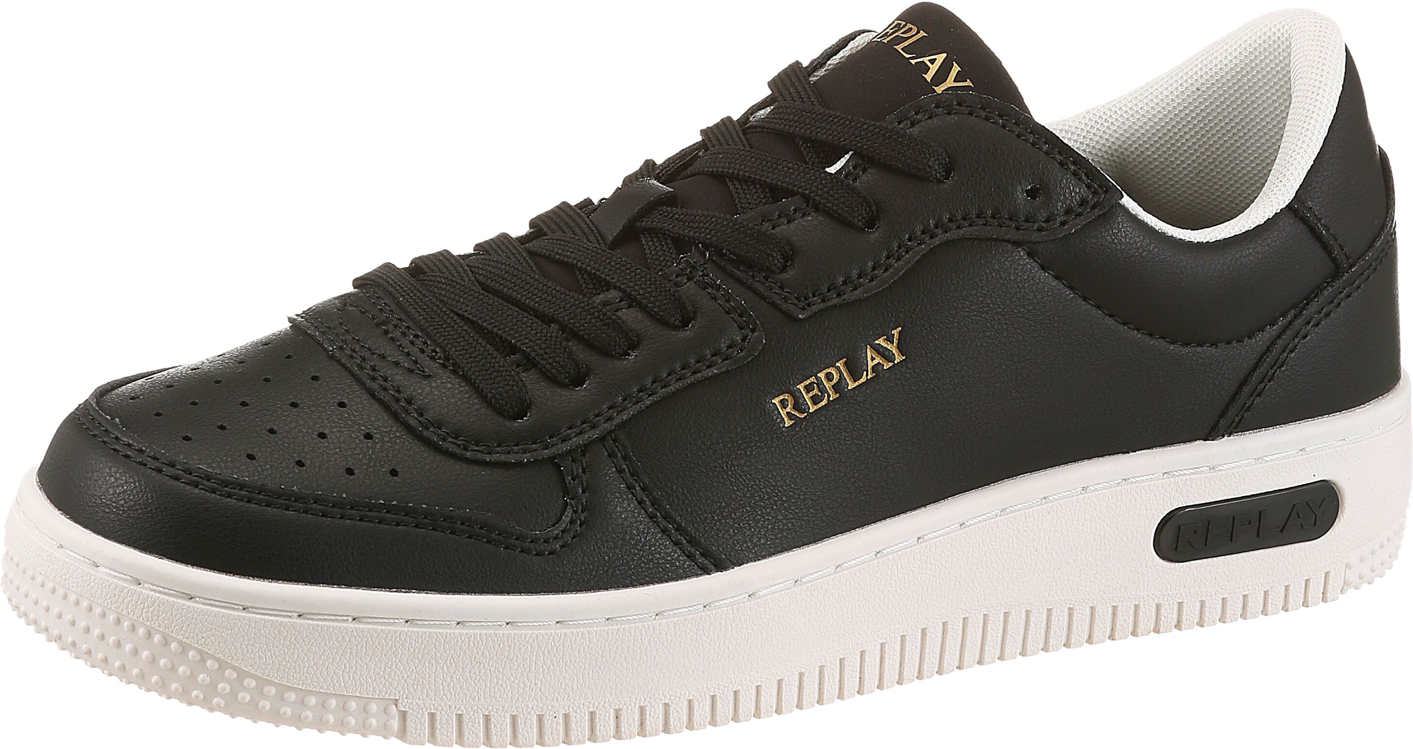 Sneaker REPLAY, Herren, Gr. 41, Textil, schwarz, Lederimitat, unifarben, Schuhe Sneaker, Schnürschuh, Halbschuh, Freizeitsneaker mit Ziernähten