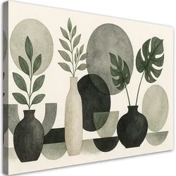 LEINWANDBILD Blumen Blätter Minimalismus Grün Natur 100x70cm
