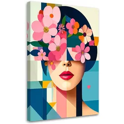 LEINWANDBILD Frau mit Blumen auf dem Kopf im Bauhaus-Stil 70x100cm