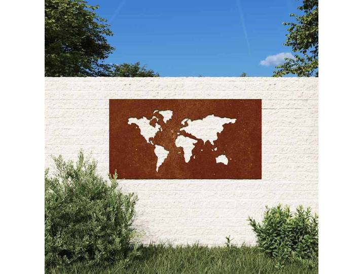Décoration murale de jardin 105x55 cm, design carte du monde, convient aux jardins, style moderne