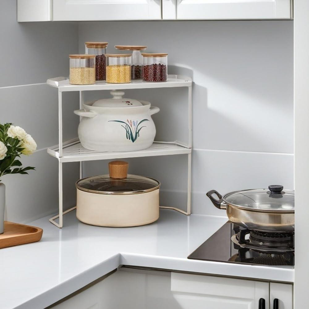 Merkloos Stapelbaar metalen keukenkastje met antislipmat - Hoekrek voor keuken en badkamer