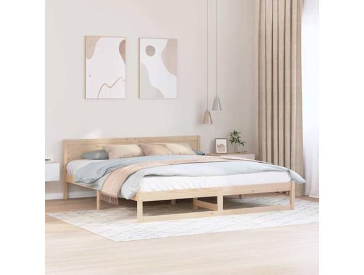 YNGBHFNOP Massives Kiefernholz Modernes Design Natur 200 x 200 cm Braun Bettrahmen mit Kopfteil Natur 200 x 200 cm Massives Kiefernholz Stabil Modernes Design Ohne Boxspring