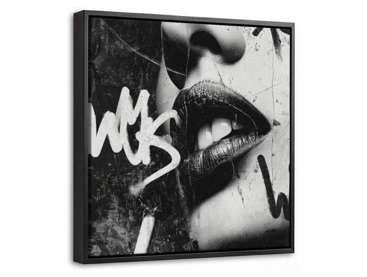 LEINWAND Bilder mit Rahmen - Gesicht - Mund - Graffiti - Schwarz - 20x20