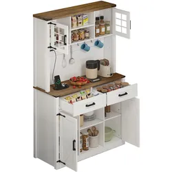 Buffetschrank 172x100x40 cm mit LED-Beleuchtung, Steckdosen, USB- und Type-C-Anschlüssen, verstellbaren Einlegeböden, Braun und Weiß