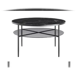 SalesFever Couchtisch Ø 81 cm | rund | 6 mm Glasplatte in Marmoroptik | Metallgestell | B 81 x T 81 x H 45 cm | Schwarz