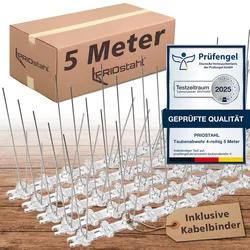 PRIOstahl Taubenabwehr Vogelschreck 2-reihig 5 Meter (10 x 0,50cm Spikes) Vogelabwehr aus Edelstahl