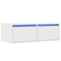 Helloshop26 - Modernes TV-Möbel mit wandmontierter LED-Beleuchtung 75 x 35 x 25 cm platzsparend und mit viel Stauraum weißes Holz